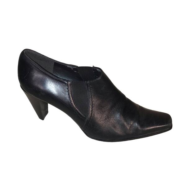 Vintage 90s Stuart Weitzman Black Leather Square Toe Ankle Booties 9.5 - Picture 1 of 6